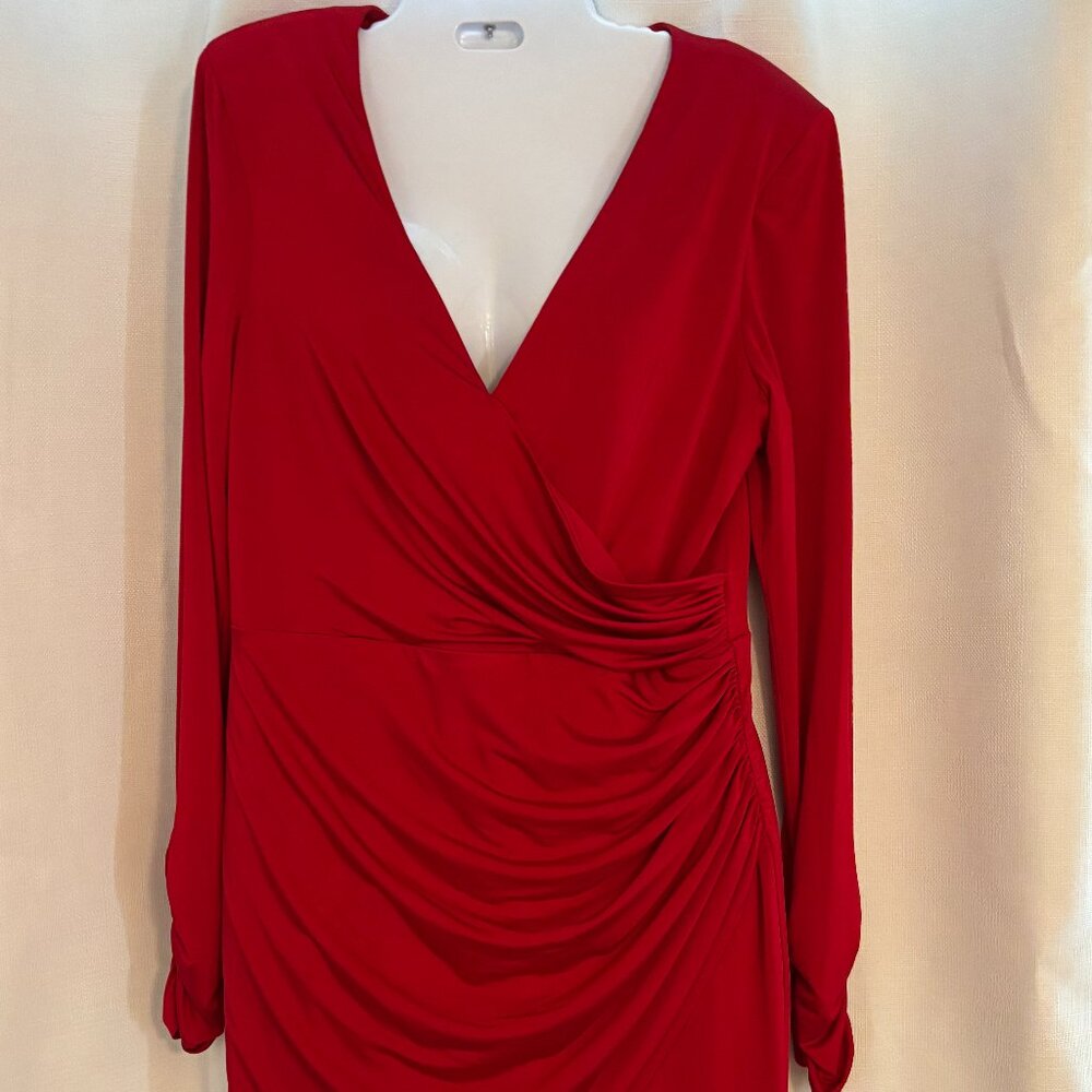 SEXY red mock wrap Long Sleeve Dress Size 12